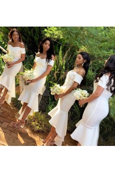 Short White Mermaid Off the Shoulder Bridesmaid Dresses 902344