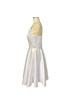 Short White Spaghetti Straps Beaded Bridesmaid Dresses 902345
