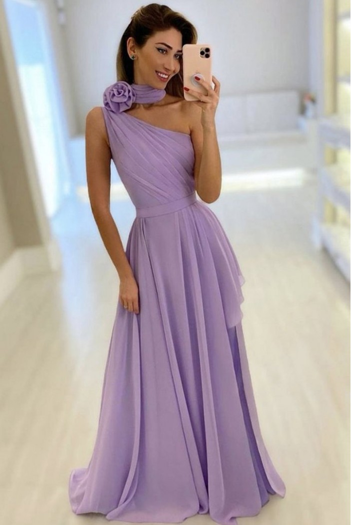 Long One Shoulder Lavender Chiffon Bridesmaid Dresses 902347
