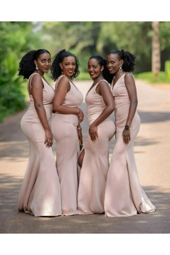 Long Pink Mermaid V Neck Bridesmaid Dresses 902359