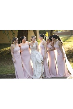 Long Pink Mermaid One Shoulder Bridesmaid Dresses 902361
