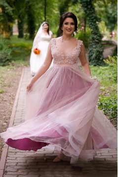 A-Line Lace and Tulle Long Bridesmaid Dresses 902378