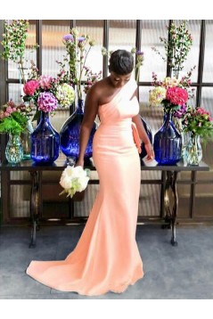 Long Pink One Shoulder Bridesmaid Dresses 902389