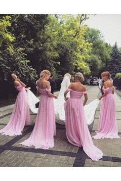 Long Pink Chiffon Bridesmaid Dresses 902409