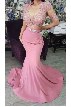 Long Pink Lace Mermaid Bridesmaid Dresses 902410