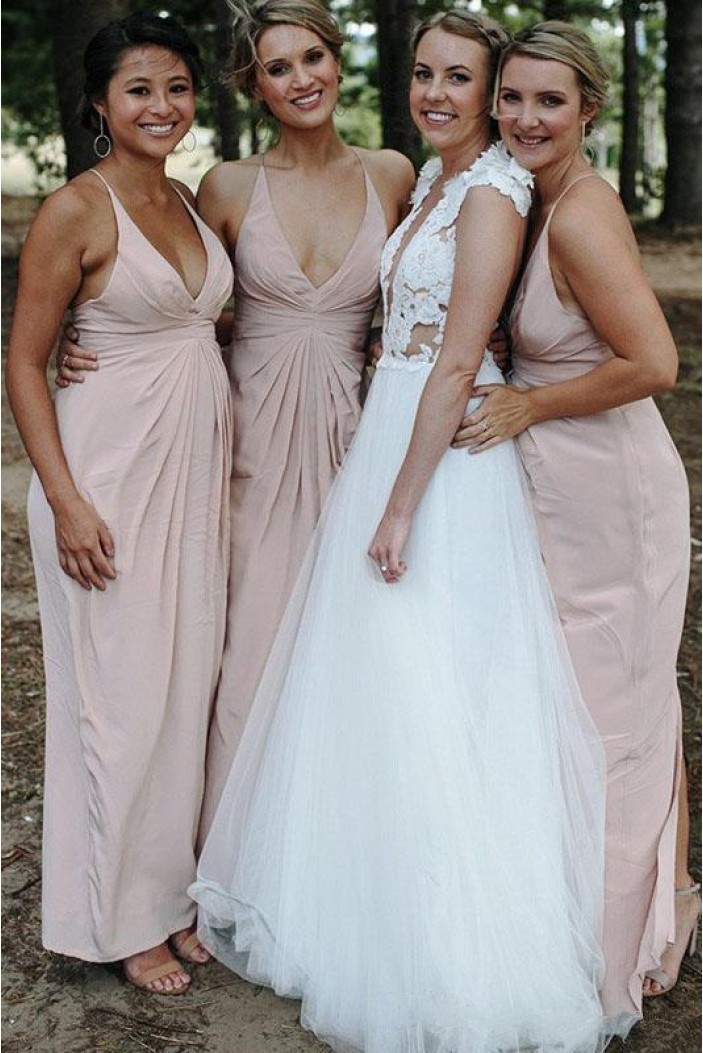 Sheath/Column V Neck Long Bridesmaid Dresses 902417