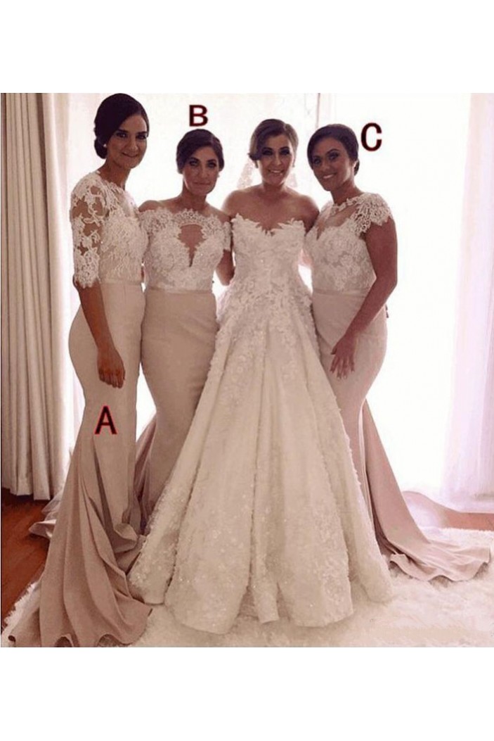 Long Mermaid Lace Bridesmaid Dresses with Sleeves 902423