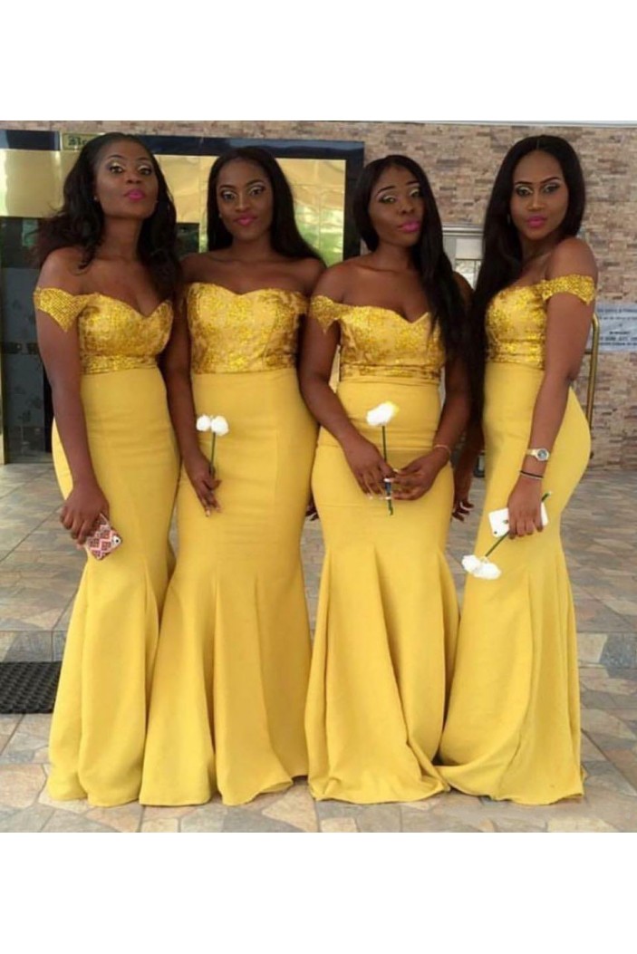 Long Yellow Mermaid Bridesmaid Dresses 902424