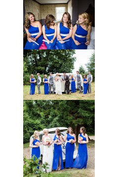 Long Royal Blue One Shoulder Chiffon Bridesmaid Dresses 902441