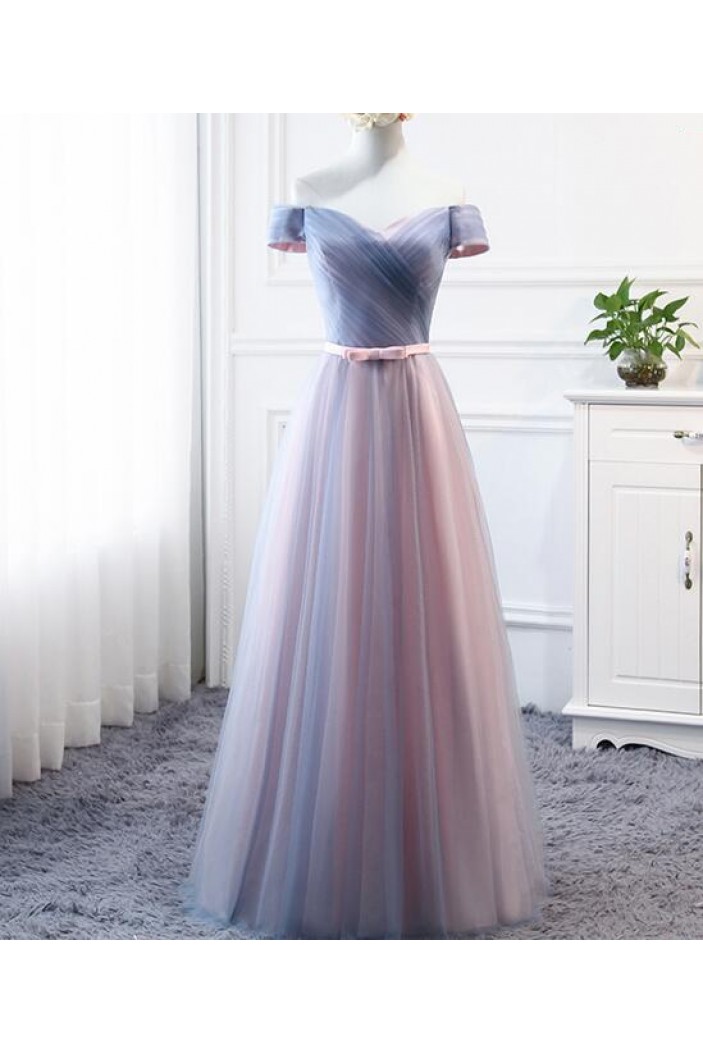 Long Tulle Floor Length Bridesmaid Dresses with Sleeves 902448