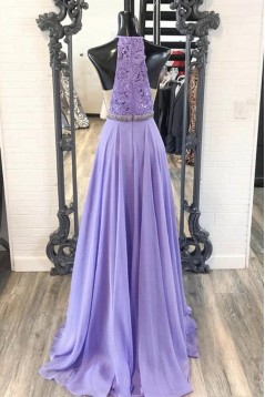 Long Purple Chiffon and Lace Bridesmaid Dresses 902479