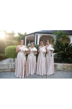 A-Line One Shoulder Long Bridesmaid Dresses 902486