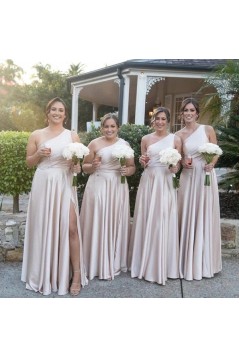 A-Line One Shoulder Long Bridesmaid Dresses 902486