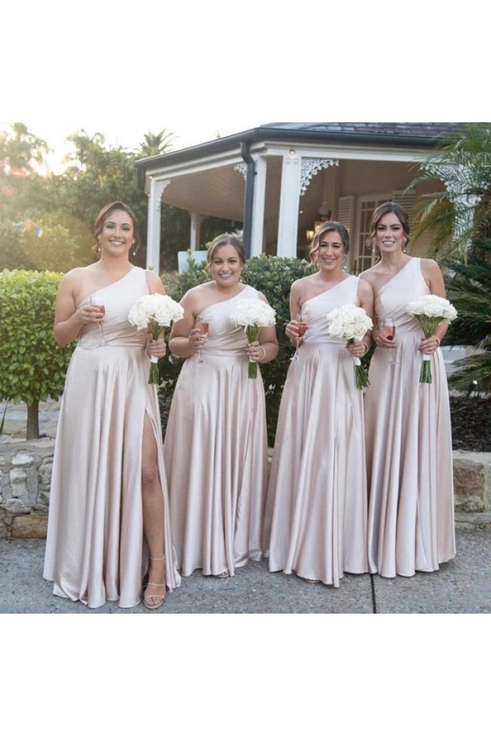 A-Line One Shoulder Long Bridesmaid Dresses 902486