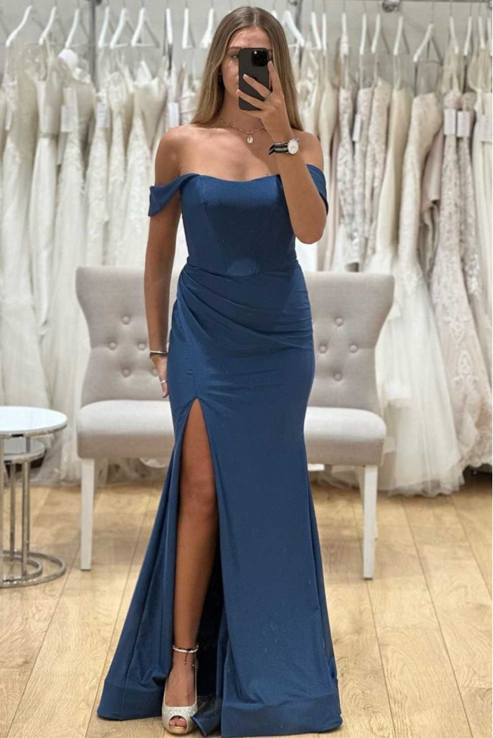 Mermaid Off the Shoulder Simple Long Bridesmaid Dresses 902502