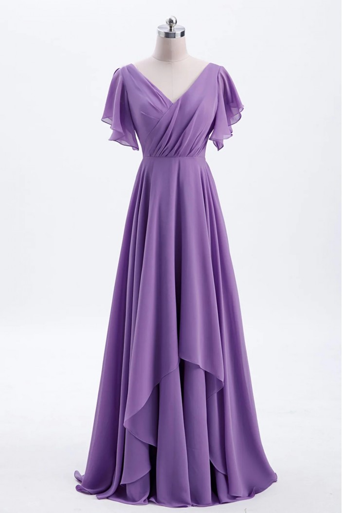 A-Line Long Purple Chiffon Bridesmaid Dresses 902514