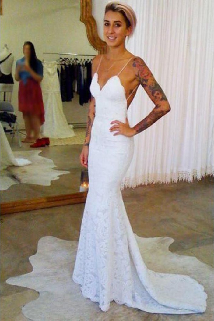 Mermaid Spaghetti Straps Lace Wedding Dresses Bridal Gowns 903053