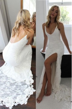 Spaghetti Straps V Neck Lace Wedding Dresses Bridal Gowns 903056