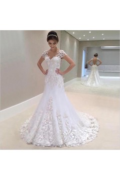 A-Line V Neck Lace Long Wedding Dresses Bridal Gowns 903066
