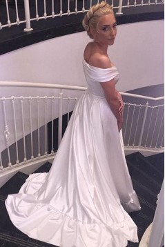 A-Line Off the Shoulder Long Wedding Dresses Bridal Gowns 903076