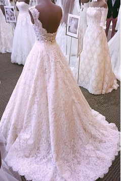 Elegant A-Line Lace Long Wedding Dresses Bridal Gowns 903098