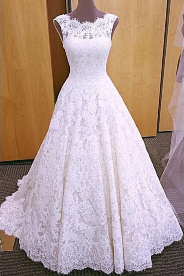 Elegant A-Line Lace Long Wedding Dresses Bridal Gowns 903098