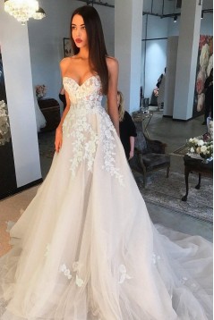 A-Line Sweetheart Lace and Tulle Wedding Dresses Bridal Gowns 903106