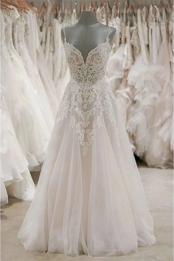 A-Line Lace and Tulle Wedding Dresses Bridal Gowns 903111