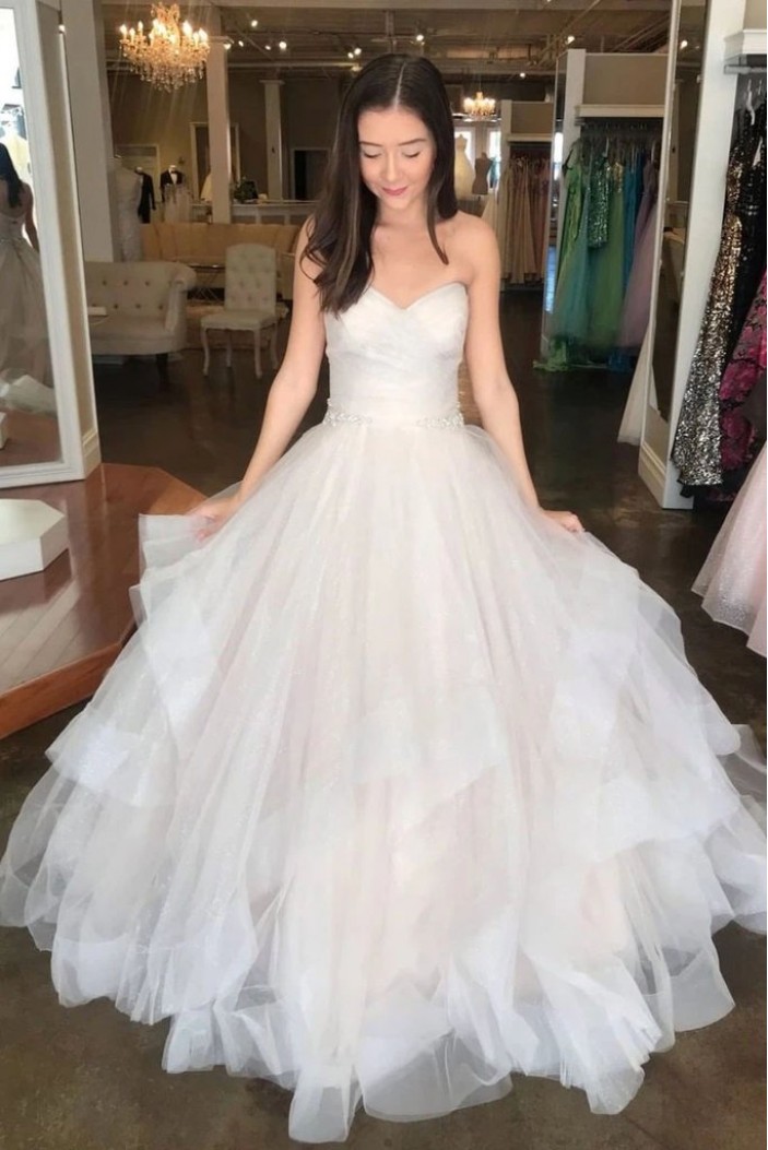 A-Line Sweetheart Tulle Wedding Dresses Bridal Gowns 903115