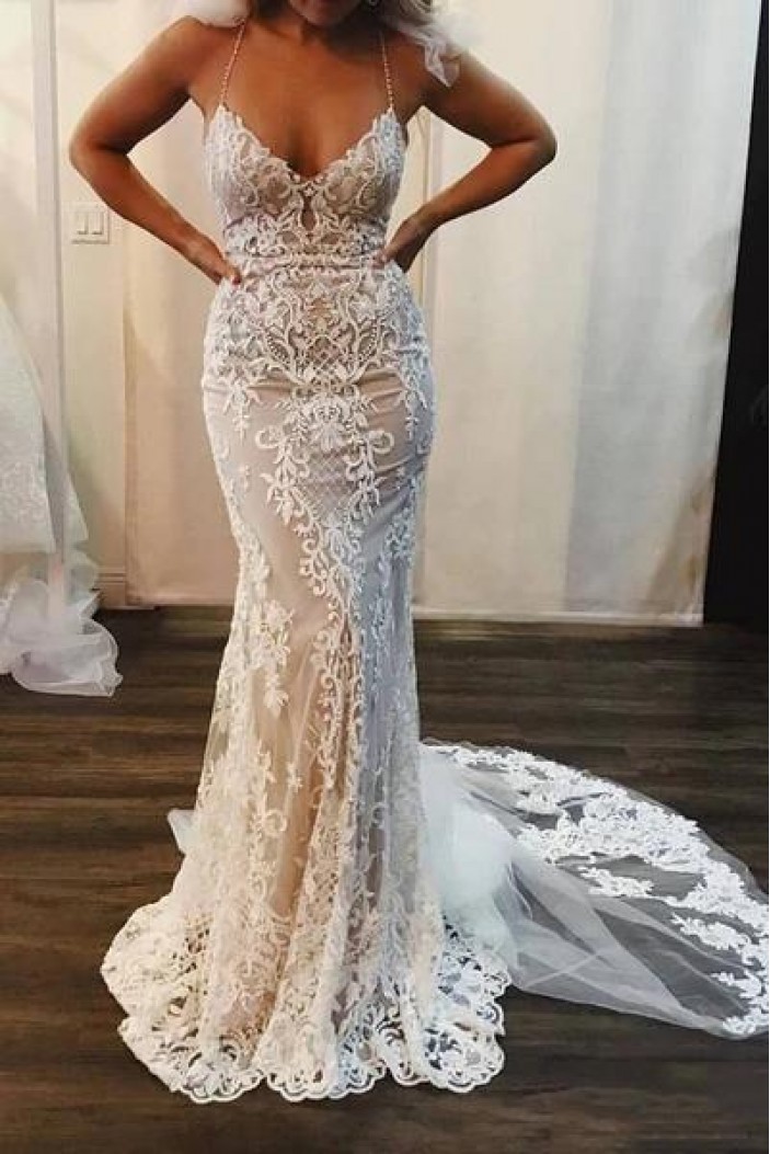 Long Mermaid Beaded Lace Wedding Dresses Bridal Gowns 903131