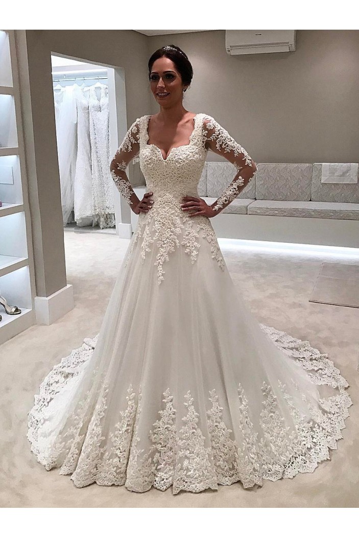 A-Line Long Sleeves Lace Wedding Dresses Bridal Gowns 903160