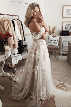 A-Line Lace and Tulle Wedding Dresses Bridal Gowns 903163