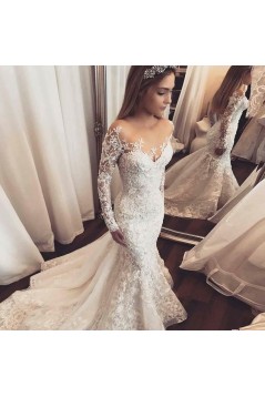 Elegant Mermaid Lace Long Sleeves Wedding Dresses Bridal Gowns 903185