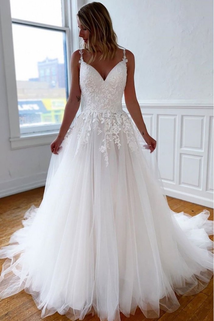 A-Line Lace and Tulle Wedding Dresses Bridal Gowns 903191