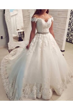 A-Line Beaded Lace and Tulle Off the Shoulder Wedding Dresses Bridal Gowns 903220