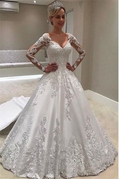 A-Line Lace Long Sleeves Wedding Dresses Bridal Gowns 903240