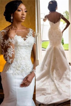 Mermaid Lace Wedding Dresses Bridal Gowns with Long Sleeves 903255
