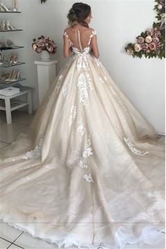 A-Line Lace V Neck Wedding Dresses Bridal Gowns 903256