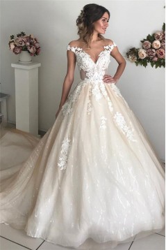 A-Line Lace V Neck Wedding Dresses Bridal Gowns 903256