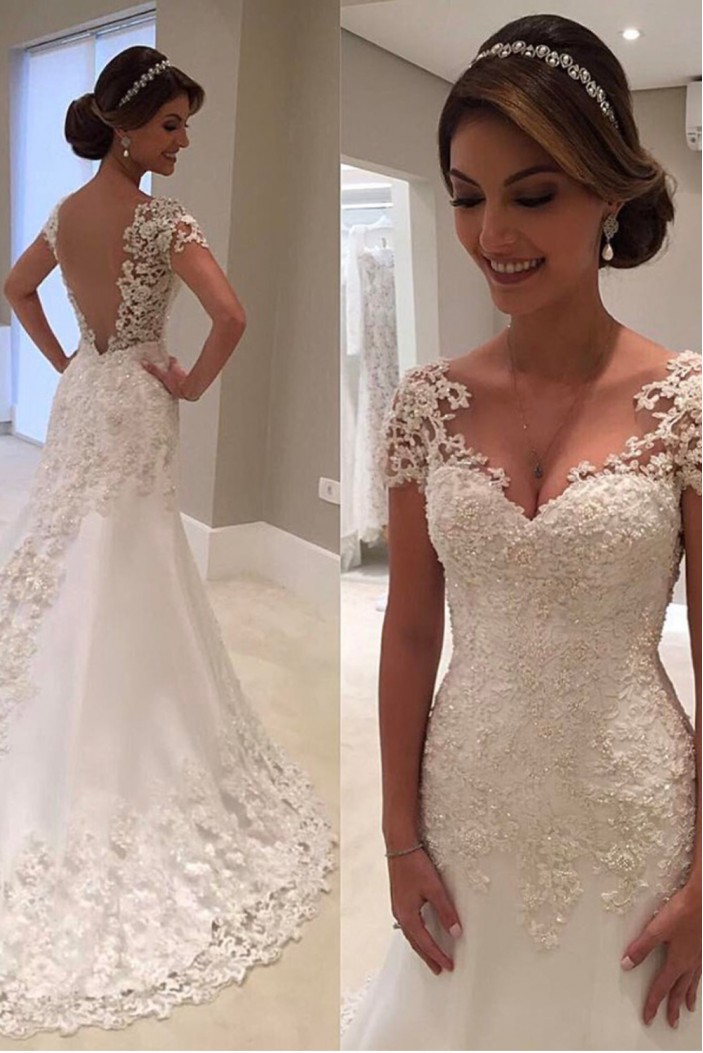 Elegant Mermaid Beaded Lace Wedding Dresses Bridal Gowns 903277