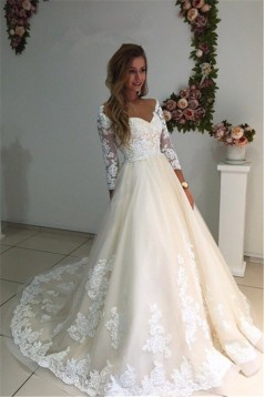 A-Line Lace Wedding Dresses Bridal Gowns with Sleeves 903281