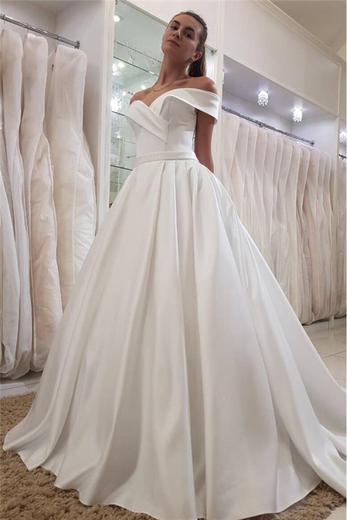 A-Line Off the Shoulder Long Wedding Dresses Bridal Gowns 903293