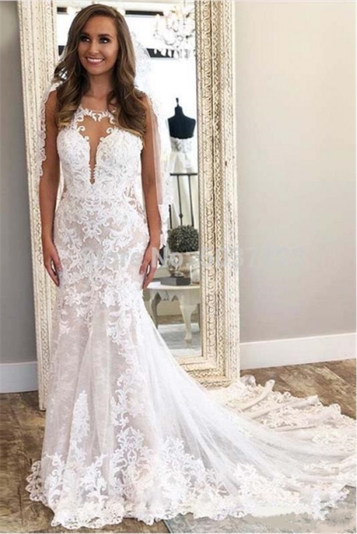 Elegant Mermaid Lace Long Wedding Dresses Bridal Gowns 903323