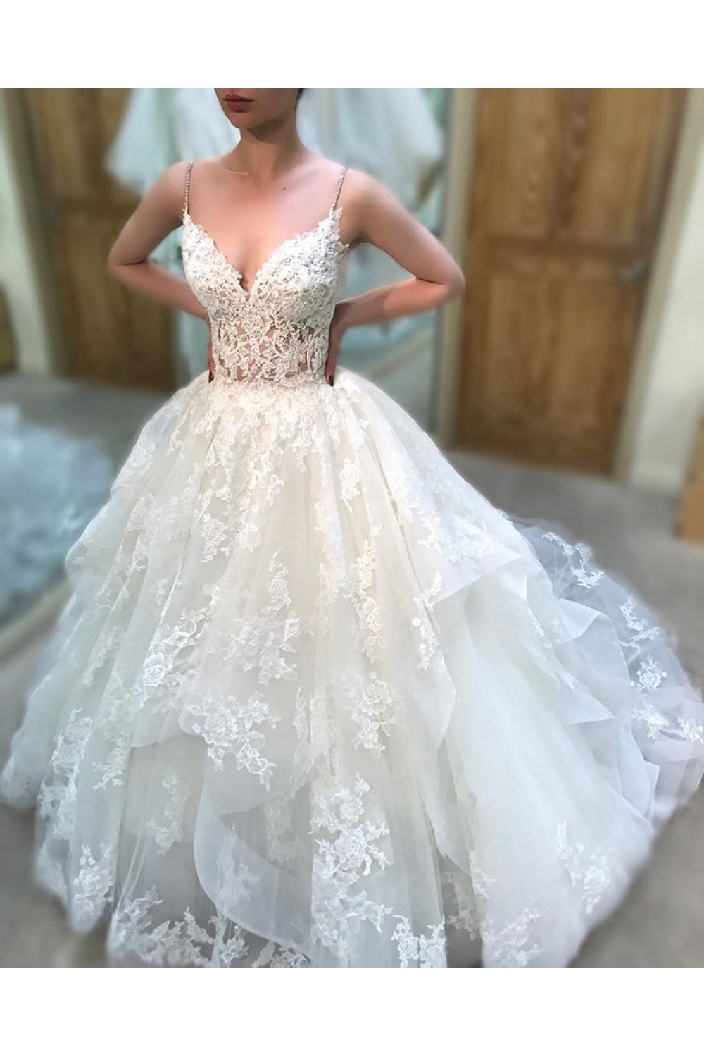 Elegant Lace Spaghetti Straps Wedding Dresses Bridal Gowns 903326 8135