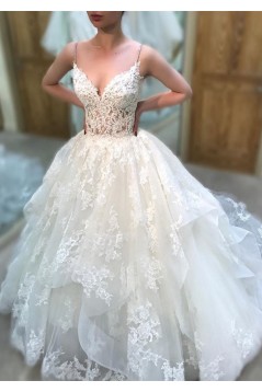 Elegant Lace Spaghetti Straps Wedding Dresses Bridal Gowns 903326