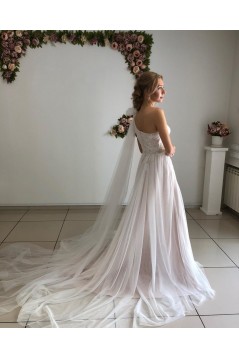 A-Line Lace and Tulle One Shoulder Wedding Dresses Bridal Gowns 903339