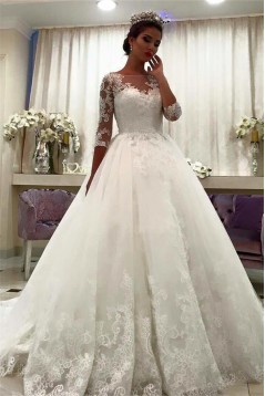 A-Line Lace Wedding Dresses Bridal Gowns with Long Sleeves 903342