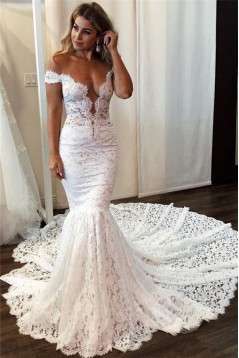 Mermaid Off the Shoulder Lace Wedding Dresses Bridal Gowns 903348