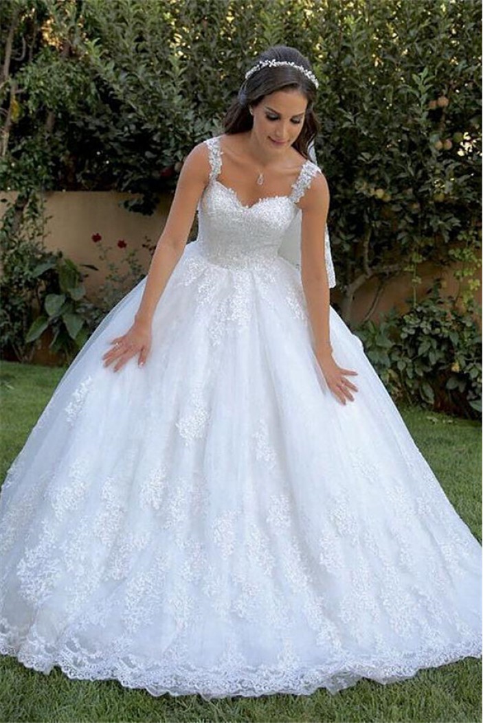 A-Line Lace Long Wedding Dresses Bridal Gowns 903357