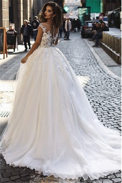 A-Line Lace and Tulle Long Wedding Dresses Bridal Gowns 903361